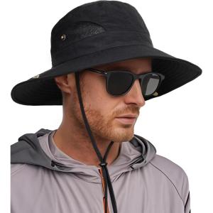 imageFURTALK Mens Bucket Sun Hat UPF 80 Wide Brim Hiking Fishing Beach Outdoor HatsBlack