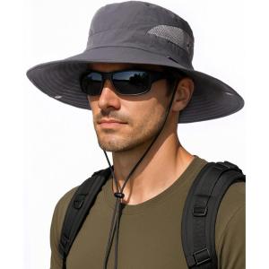 imageFURTALK Mens Bucket Sun Hat UPF 80 Wide Brim Hiking Fishing Beach Outdoor HatsDark Grey