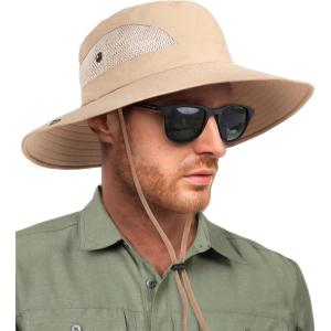 imageFURTALK Mens Bucket Sun Hat UPF 80 Wide Brim Hiking Fishing Beach Outdoor HatsKhaki