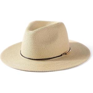 imageFURTALK Panama Hat Sun Hats for Women Men Wide Brim Fedora Straw Beach Hat UV UPF 80Beige