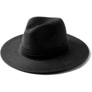 imageFURTALK Panama Hat Sun Hats for Women Men Wide Brim Fedora Straw Beach Hat UV UPF 80Black