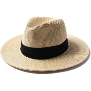 imageFURTALK Panama Hat Sun Hats for Women Men Wide Brim Fedora Straw Beach Hat UV UPF 80Blackbeige