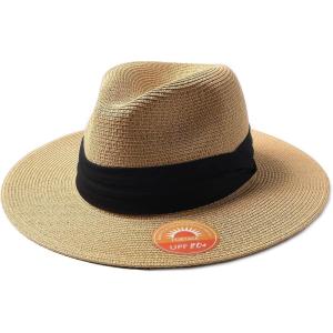 imageFURTALK Panama Hat Sun Hats for Women Men Wide Brim Fedora Straw Beach Hat UV UPF 80Khaki