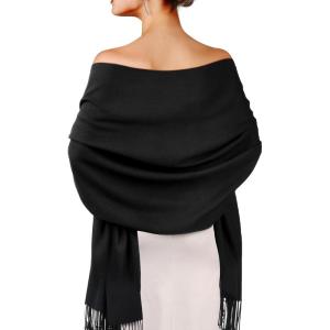 imageFURTALK Pashmina Shawls and Wraps for Evening Dress Womens Scarf Wedding Bride Bridesmaid Gifts Winter ScarvesBlack