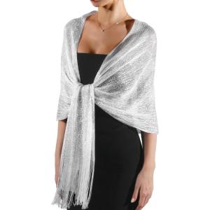 imageFURTALK Shawl Wraps for Women Silver Shawls and Wraps for Evening Dresses Sparkling Wedding Party Shawl GiftWhite