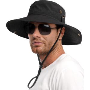 imageFURTALK Sun Hats for Men Fishing Hat UPF 80 Foldable Wide Brim Outdoor Hiking Beach Summer HatsBlack