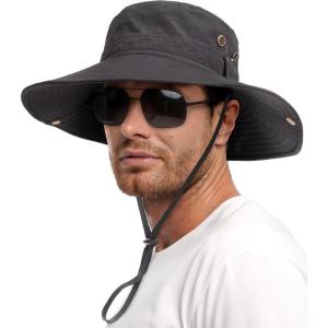 imageFURTALK Sun Hats for Men Fishing Hat UPF 80 Foldable Wide Brim Outdoor Hiking Beach Summer HatsDark Grey