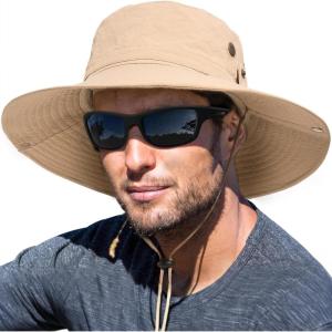 imageFURTALK Sun Hats for Men Fishing Hat UPF 80 Foldable Wide Brim Outdoor Hiking Beach Summer HatsKhaki