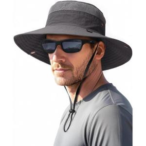 imageFURTALK Sun Hats for Men Women Fishing Hat UPF 80 Breathable Wide Brim Hiking Summer UV Protection Bucket HatsDark Grey