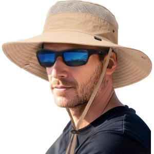 imageFURTALK Sun Hats for Men Women Fishing Hat UPF 80 Breathable Wide Brim Hiking Summer UV Protection Bucket HatsKhaki