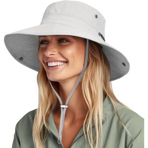 imageFURTALK Sun Hats for Women Ponytail UPF 50 Beach Summer Hat Wide Brim Packable Cowboy HatLight Grey