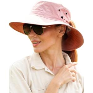 imageFURTALK Sun Hats for Women Ponytail UPF 50 Beach Summer Hat Wide Brim Packable Cowboy HatPink