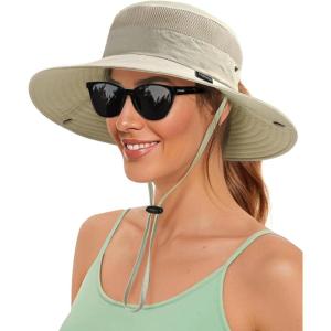 imageFURTALK Sun Hats for Women with Ponytail Hole Beach Hiking Summer Wide Brim Outdoor UV Protection Packable Bucket Safari HatGreen
