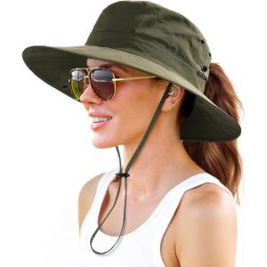 imageFURTALK Sun Hats for Women with Ponytail Hole Wide Brim Beach Bucket Hat UPF 50 Fishing Hiking Outdoor HatsGreen