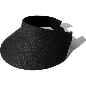 imageFURTALK Sun Visor Hats for Women Wide Brim Straw Visors Womens Foldable Beach Visors Summer Packable Ponytail Beach HatBlack