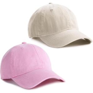 imageFURTALK Toddler Baseball Hat Kids Boys Girls Adjustable Washed Cotton Baseball Cap with PonytailBeigepink