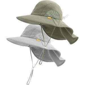 imageFURTALK Toddler Kids Sun Hat UPF 50 Sun Protective Bucket Hat for Baby Summer Beach HatsGreygreen