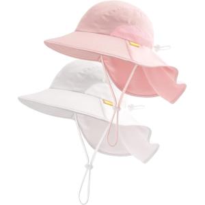 imageFURTALK Toddler Kids Sun Hat UPF 50 Sun Protective Bucket Hat for Baby Summer Beach HatsWhitepink