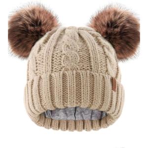 imageFURTALK Toddler Warm Winter Hat Kids Baby Knitted Soft Beanie with Double Faux Fur Pom Poms for Girls BoysBurlywood