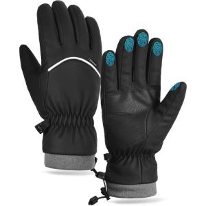 imageFURTALK Winter Gloves for Men Women Windproof Waterproof Cold Weather Full Touchscreen Warm Ski Snow Fleece LinedBlack