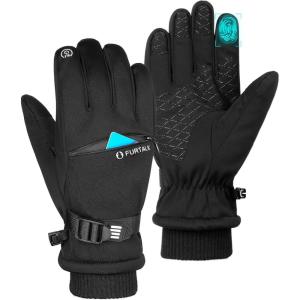 imageFURTALK Winter Gloves for Men Women with Card Pocket Waterproof Windproof Cold Weather Touchscreen Warm Ski Snow Fleece LinedBlack