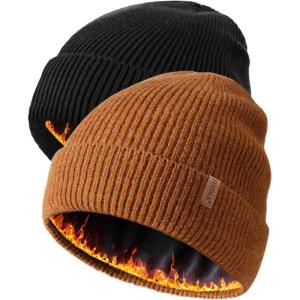 imageFURTALK Winter Hats for Men Women Fleece Lined Beanie Warm Knitted Outdoor Skull Cap 2 pcsBlackbrown