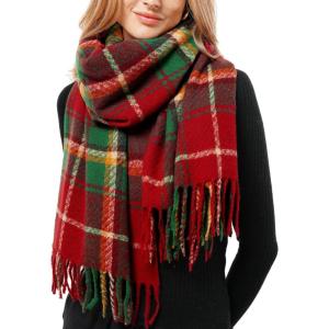 imageFURTALK Winter Warm Scarf for Women Cashmere Feel Shawl Wraps Tassel Plaid Oversized ScarvesRed