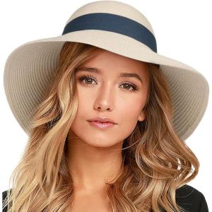 imageFURTALK Womens Beach Sun Straw Hat UV UPF 80 Travel Foldable Brim Summer UV HatBeigesky Blue