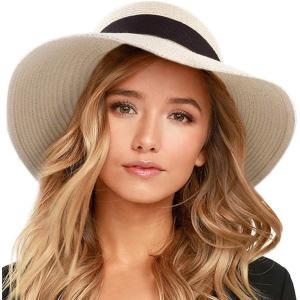 imageFURTALK Womens Beach Sun Straw Hat UV UPF 80 Travel Foldable Brim Summer UV HatPure Beige
