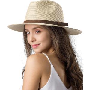 imageFURTALK Womens Mens Wide Brim Straw Panama Hat Fedora Summer Beach Sun Hats UPF Straw Hat for WomenAebeige 02