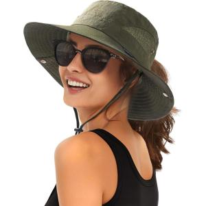 imageFURTALK Womens Sun Hat with Ponytail Hole Beach Hiking Summer Wide Brim UPF 80 Outdoor Protection Foldable Bucket HatGreen