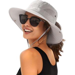 imageFURTALK Womens Sun Hat with Ponytail Hole Beach Hiking Summer Wide Brim UPF 80 Outdoor Protection Foldable Bucket HatLight Grey