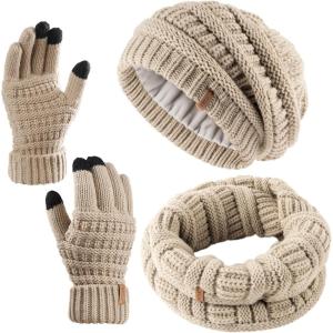 imageFURTALK Womens Winter Hat Gloves Scarf Set Gift Slouchy Beanie Touchscreen Gloves for WomenSmoke Grey