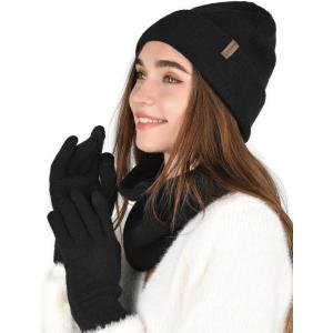 imageFURTALK Womens Winter Hat Scarf Gloves Set Knitted Thick Beanie Touchscreen Gloves Neck Warmer for Men WomenBlack