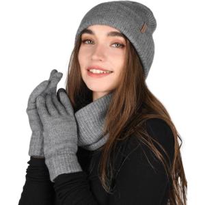 imageFURTALK Womens Winter Hat Scarf Gloves Set Knitted Thick Beanie Touchscreen Gloves Neck Warmer for Men WomenDark Grey