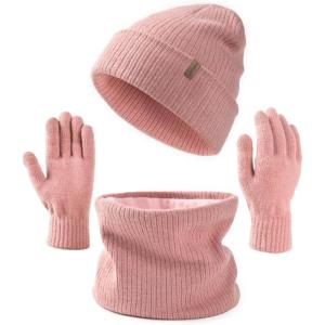imageFURTALK Womens Winter Hat Scarf Gloves Set Knitted Thick Beanie Touchscreen Gloves Neck Warmer for Men WomenPink