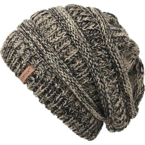 imageFURTALK Womens Winter Knit Slouchy Beanie Hat Warm Knitted Skull Ski Cap Hats for WomenBlackDark Beige Mixed