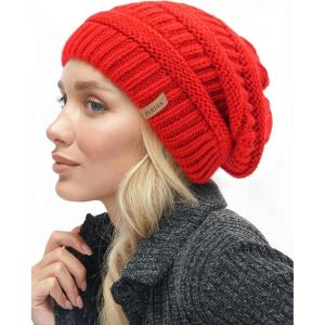 imageFURTALK Womens Winter Knit Slouchy Beanie Hat Warm Knitted Skull Ski Cap Hats for WomenRed