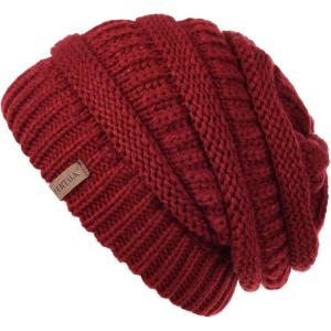 imageFURTALK Womens Winter Knit Slouchy Beanie Hat Warm Knitted Skull Ski Cap Hats for WomenWine Red