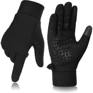 imageFURTALK Lightweight Gloves for Men Women with Spliced Design Cool Weather AntiSlip Running Cycling Driving Warm Fleece LinedBlack