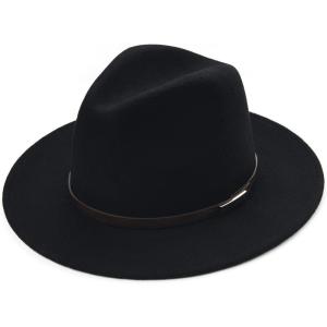 imageFURTALK Fedora Hats for Men Women 100 Australian Wool Felt Wide Brim Hat Leather Belt Crushable PackableBlack Leather Belt