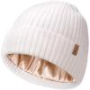 imageFURTALK Satin Lined Knit Beanie for Men Women Winter Hats Silk Lining Slouchy Warm Cuffed CapWhite