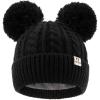 imageFURTALK Girls Winter Beanie Hat with Double Knitted Pom Pom Warm Fleece Lined Knit Soft Skull Cap for Toddler KidsBlack