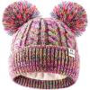 imageFURTALK Girls Winter Beanie Hat with Double Knitted Pom Pom Warm Fleece Lined Knit Soft Skull Cap for Toddler KidsMulticolor