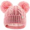 imageFURTALK Girls Winter Beanie Hat with Double Knitted Pom Pom Warm Fleece Lined Knit Soft Skull Cap for Toddler KidsPink