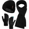 imageFURTALK Winter Hat Long Scarf Touchscreen Gloves Set Fleece Lined Warm Knit Beanie for Men WomenBlack