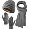 imageFURTALK Winter Hat Long Scarf Touchscreen Gloves Set Fleece Lined Warm Knit Beanie for Men WomenGrey