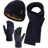 imageFURTALK Winter Hat Long Scarf Touchscreen Gloves Set Fleece Lined Warm Knit Beanie for Men WomenNavy Blue
