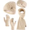 imageFURTALK Winter Warm Beanie Knit Hat Touchscreen Gloves Scarf Set Soft Fleece Lined Double Layer Skull Cap Gifts for WomenPure Beige