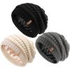 imageFURTALK Womes Slouchy Winter Beanie Knit Hat Satin Lined 3 Pack Thick Warm Fashionable Skull CapBlackdark Greybeige